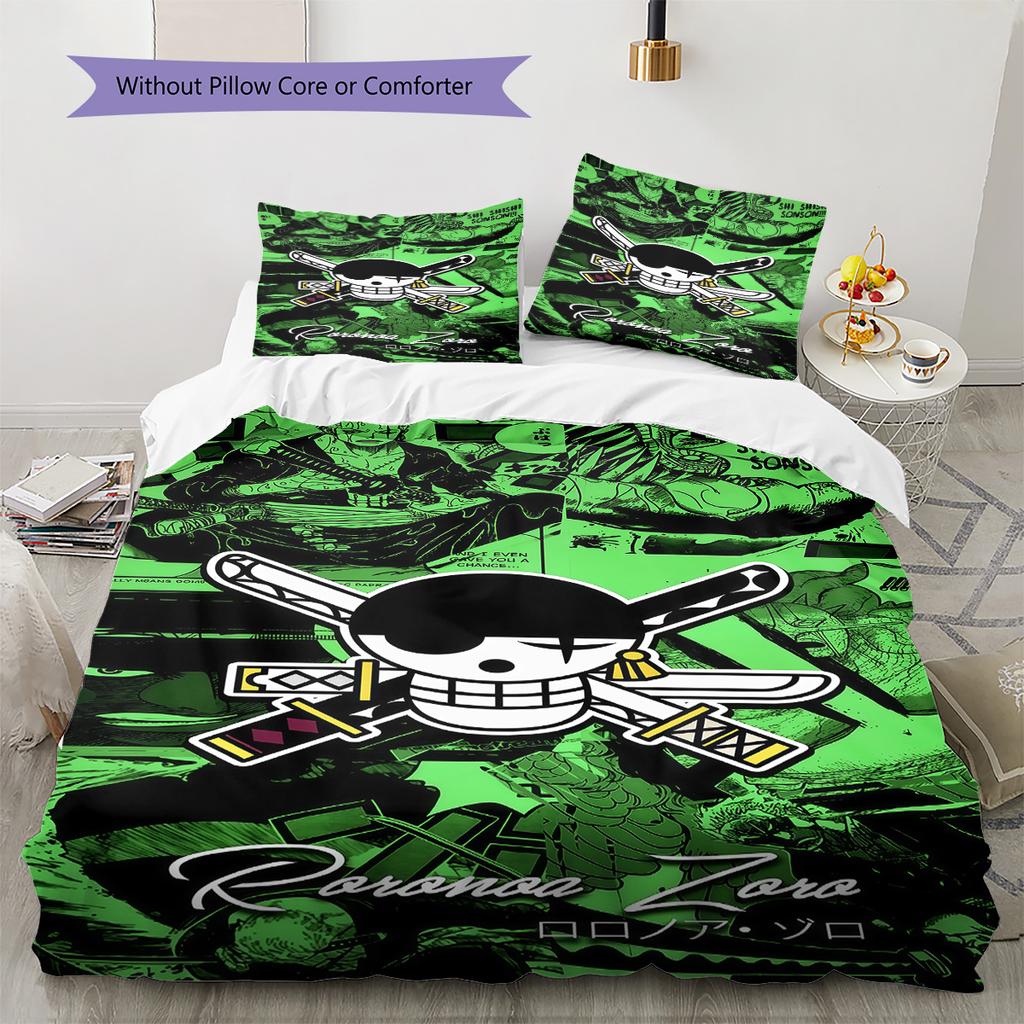 One Piece Straw Hat Pirates Pattern Bedding Quilt Set Quilt Cover Pillowcase Home Birthday Gift(1 * Duvet Cover + 2 * Pillowcase, Without Core)