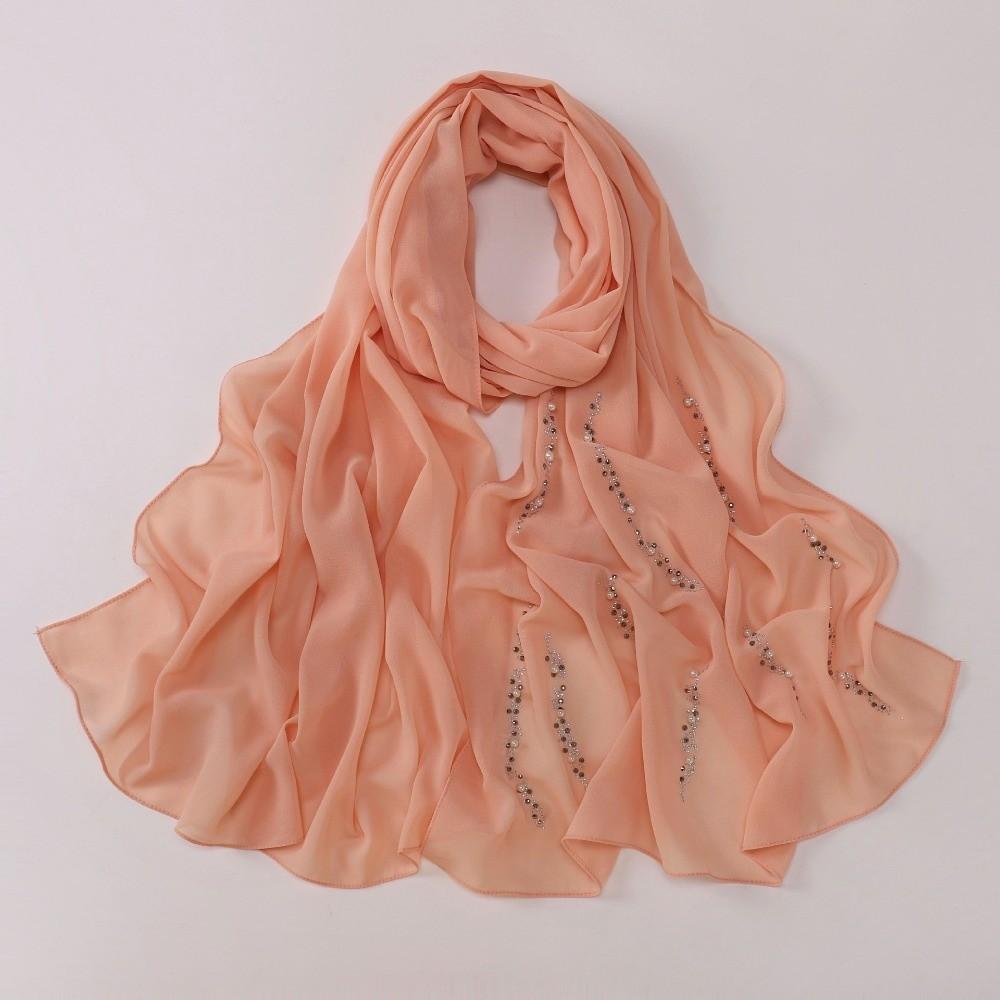 Shimmer Beads Malaysia Shawl Scarf Rhinestone Soft Head Wrap Imitation Pearl Chiffon Hijab Women