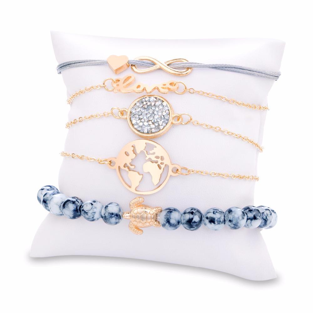 DIEZI Bohemian Turtle Charm Bracelets Bangles For Women Fashion Gold Color Strand Bracelets Sets Jewelry Party Gifts