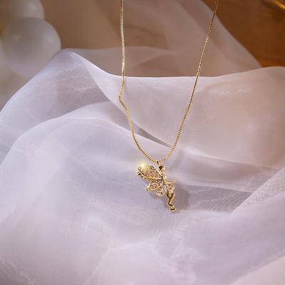 Real Gold Plated Zircon Elf Angel Necklace - Cute, Korean Style, 2024 Women's Trend