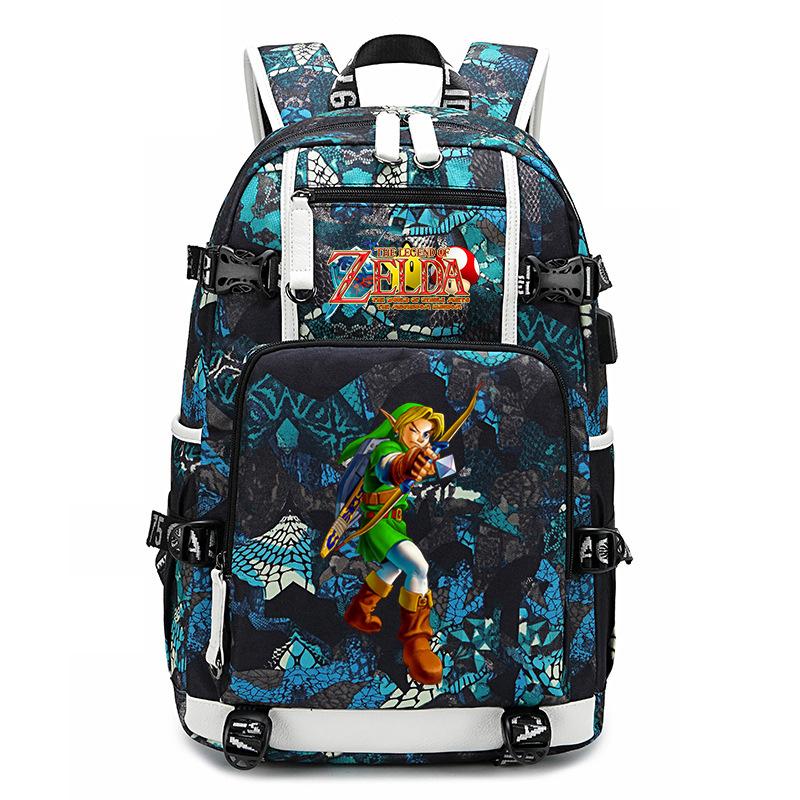 Zelda Zelda Plecak z Nadrukiem Akcesoria Outdoorowy Port USB Duża Pojemność Plecak Podróżny