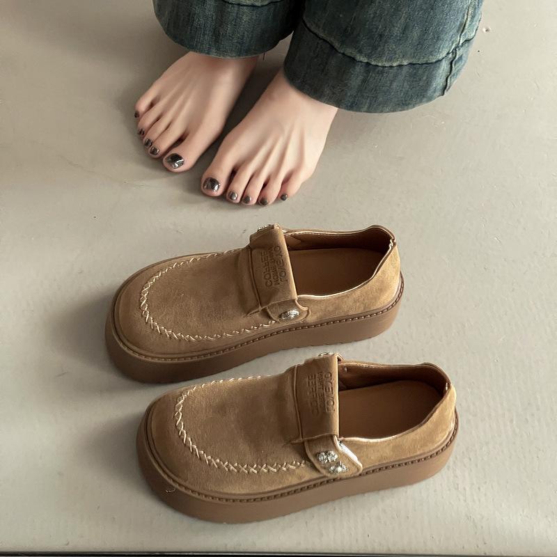 Fashion versatile retro British style thick heel one-pedal loafers women's autumn casual outer wear light mouth platform single shoes