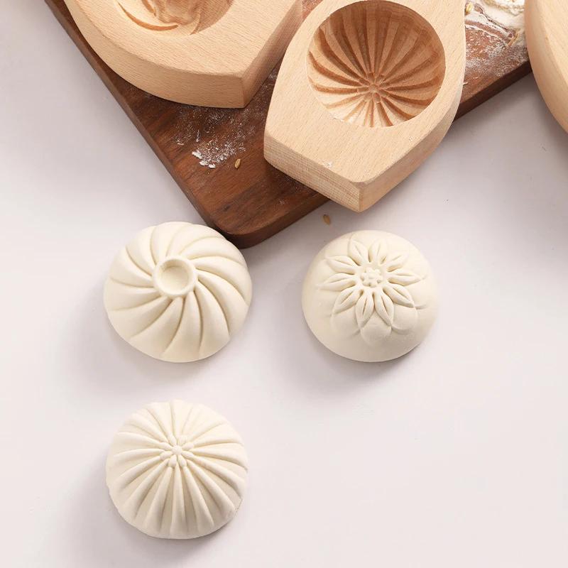 3D Drewniana Forma do Gotowania na Parze Chleba Pogrubiona Rzeźbiona Kreatywna Forma do Ciasta na Parze z Nadzieniem do Rodzinnego DIY Ręcznie Robiona Maszynka do Baozi