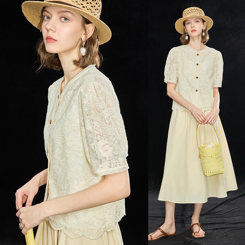 Women s French Style Lace Jacquard Blouse L