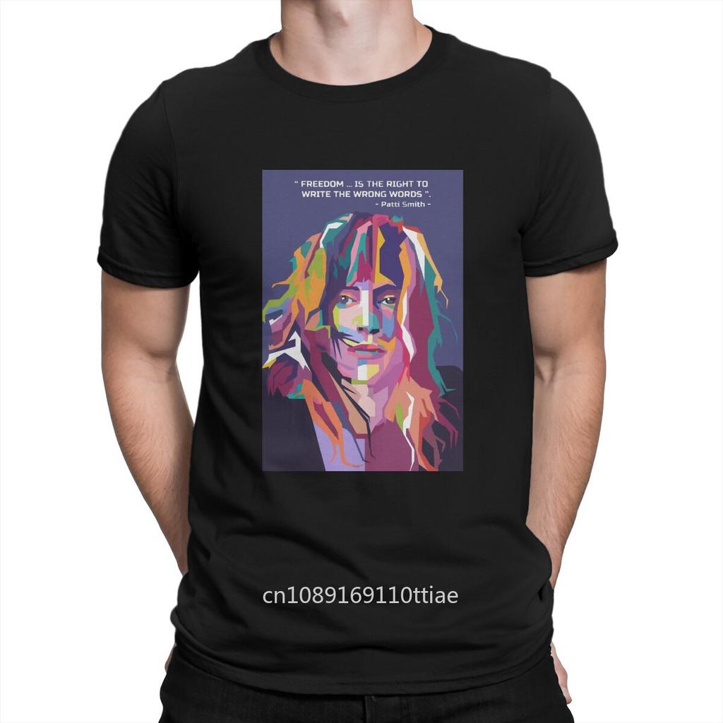 Patti Smith Creative TShirt for Men Best Quotes From Patti Smith In Wpap Round Neck Basic T Shirt Distinctive Gift Clothes Tops