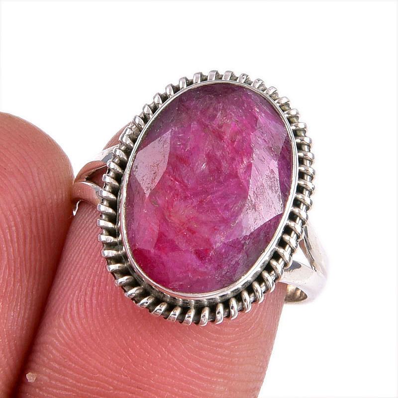 

Red Ruby(Simulated) Gemstone Handmade 925 Sterling Silver Jewelry Ring S.7 L9s64