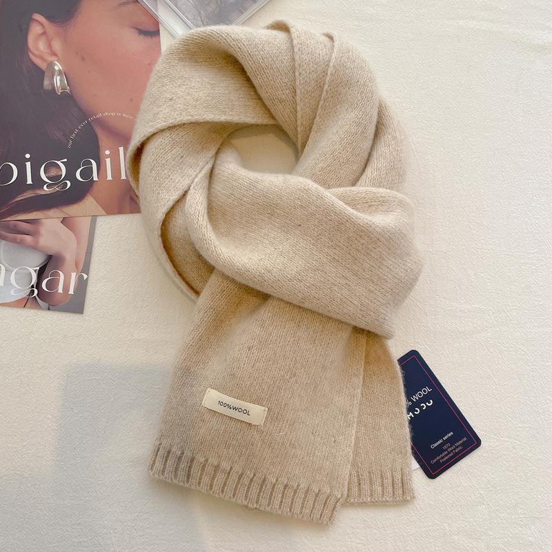 Pure wool scarf women's winter high-end solid color couple scarf men's new warm and versatile knitted scarf