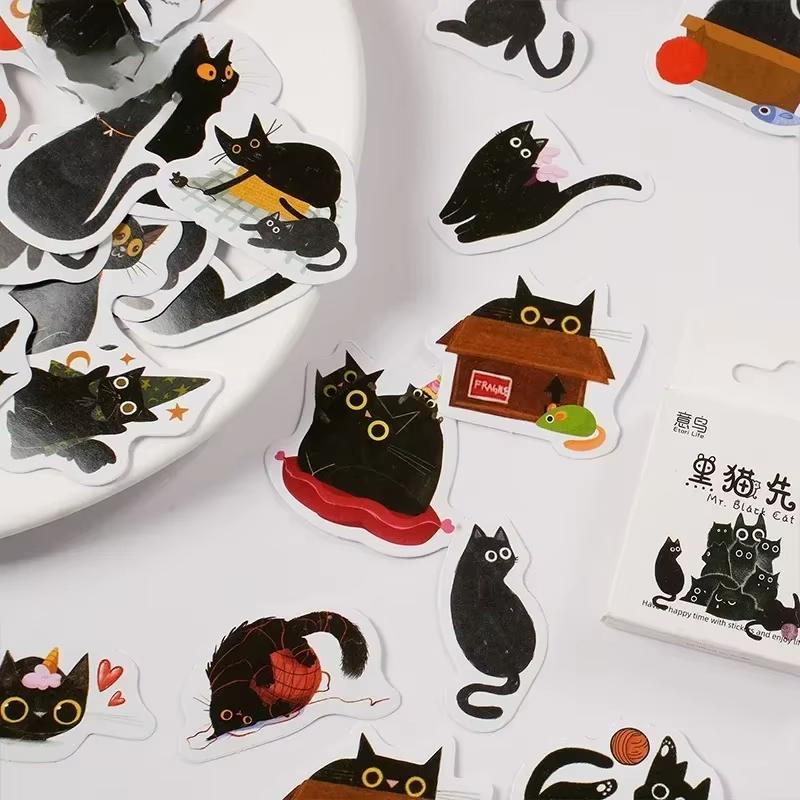 Samolepky Kawaii Black Cat Položky Dekorace Samolepky DIY Handbook Samolepky v krabici Roztomilé samolepky Korejské papírnictví