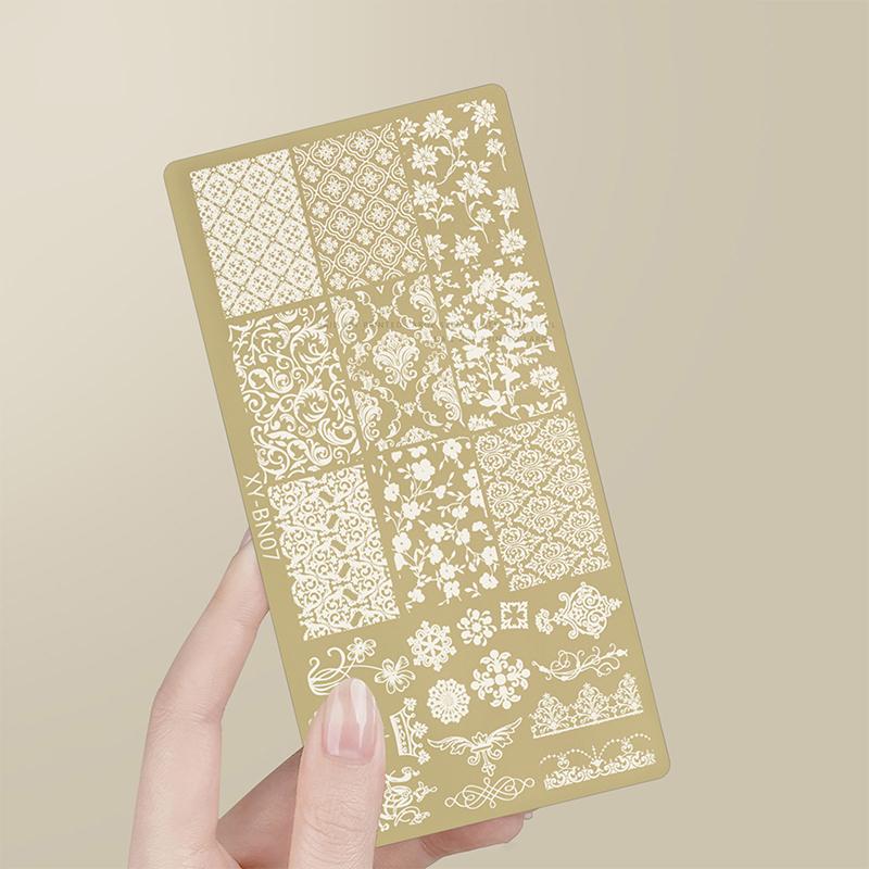 12X6Cm Golden Rectangular Nail Stamping Plates Bowknot Butterfly Flower Fireworks Designs Nail Art Template For Diy Nail Decor