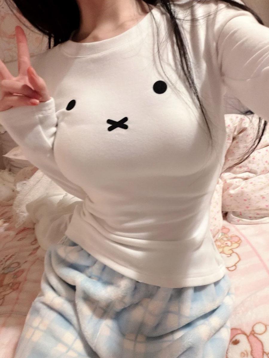 

Sweet & Spicy Girl White Print Round Neck Long Sleeve Slim Fit T-shirt for Women – Autumn/Winter XL белый