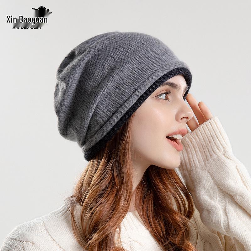 8164 Korean Style Knit Slouchy Beanie - Women's Warm Ear Protection Hat for Large Head Circumference, Autumn/Winter