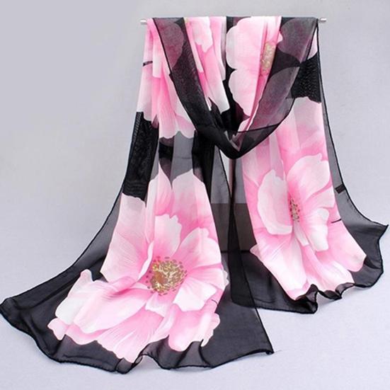 Scarf Floral Fashionable Chiffon Neckerchief Women Graceful Shawl for Dating
