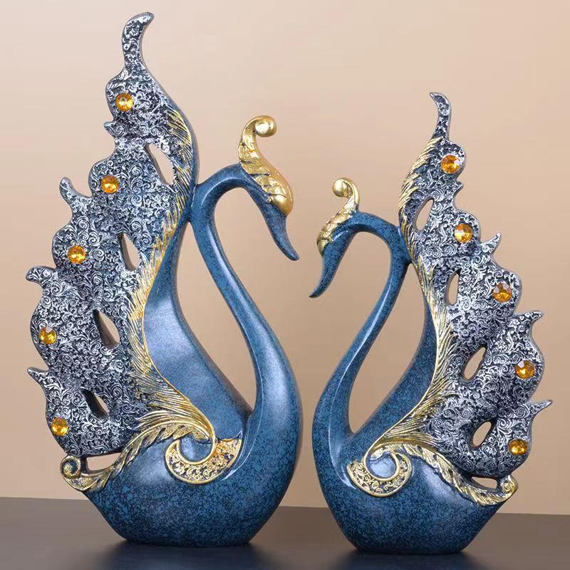 European Style Decorative Couple Swan Ornaments for Living Room, Bedroom, Office, and Entryway