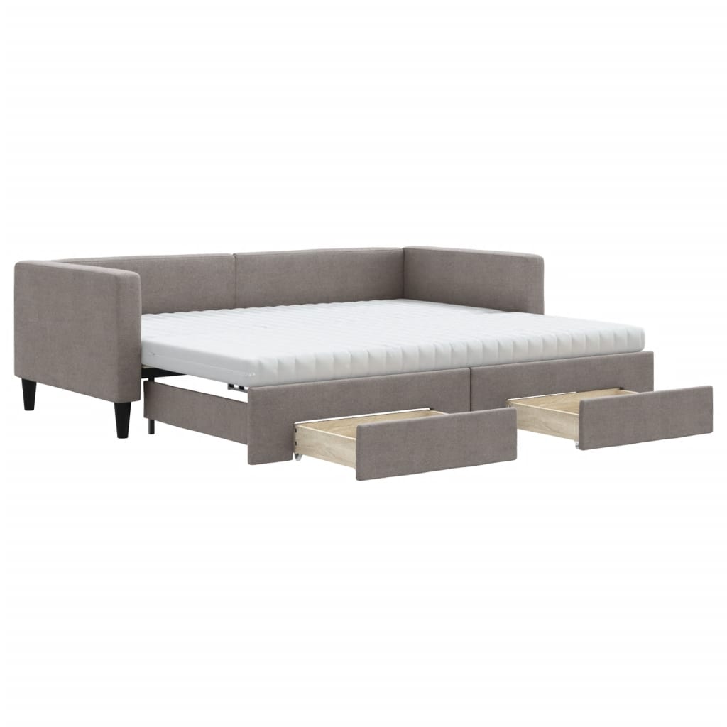 Pull Out Daybed with Drawers Taupe 90x200 Cm Fabric