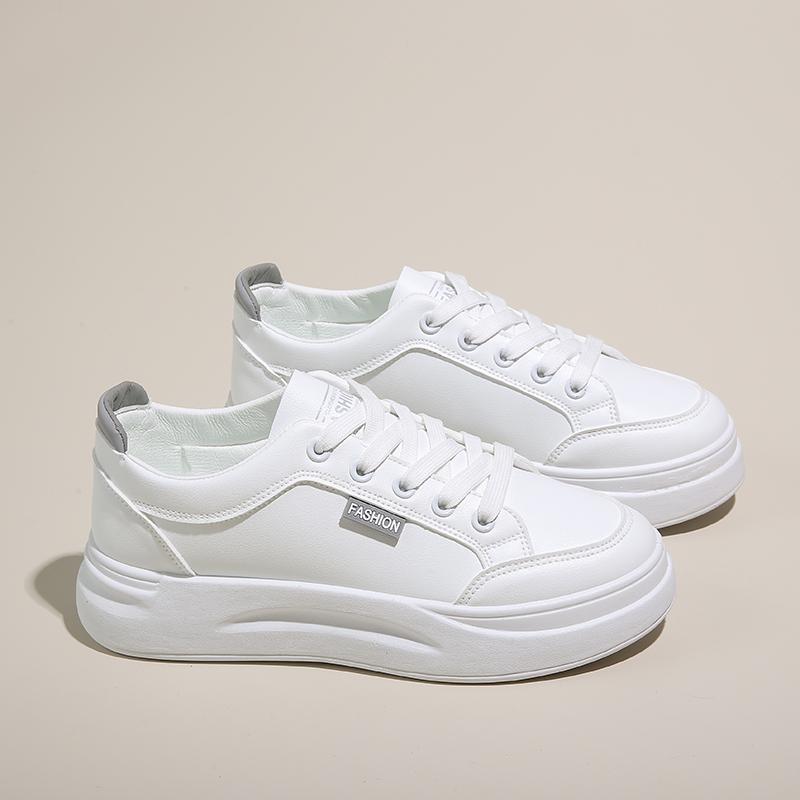 White PU Leather Women's Sneakers Fashion Breathable Flat Shoes Woman Soft Sole Walking Vulcanized Casual Sneaker Zapatos De Muj