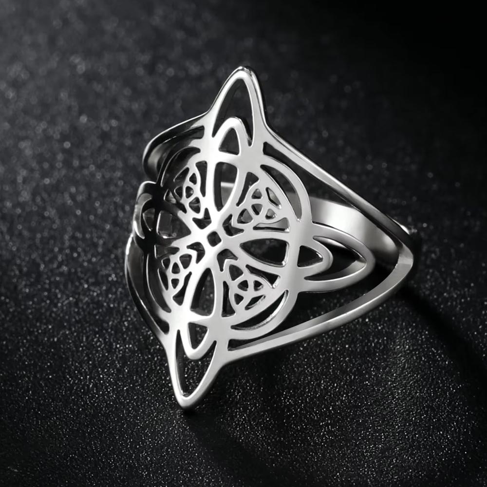 

Кольцо Ведьмин узел для женщин из нержавеющей стали, кольца на пальцы Викка Трикетра Кельтский узел Амулет Защитные украшения 8 серебряный