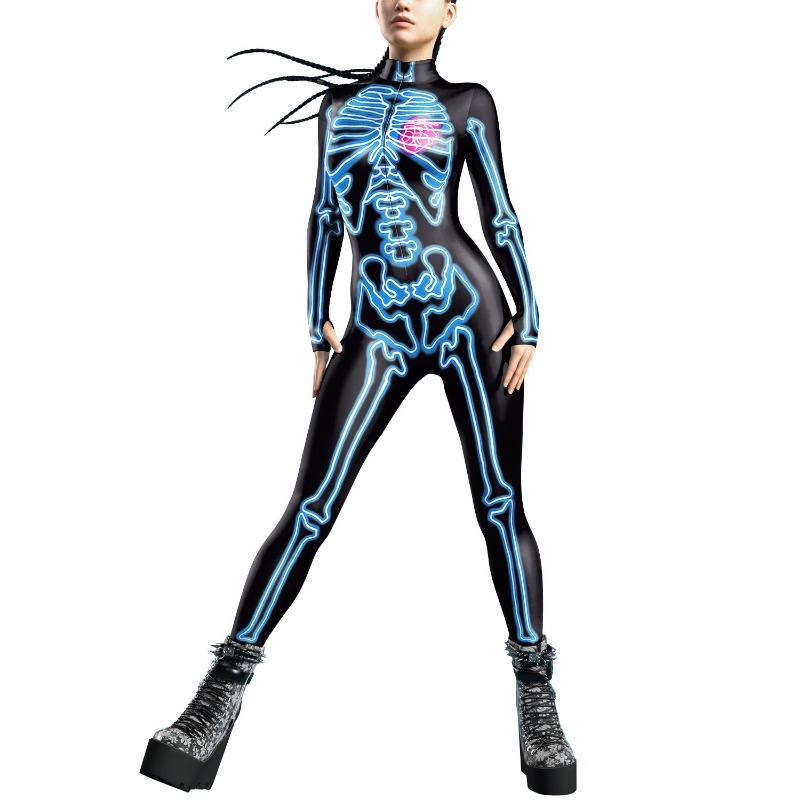 Source Women's Clothing Halloween Human Skeleton Digital Printing Tights Women's Onesie