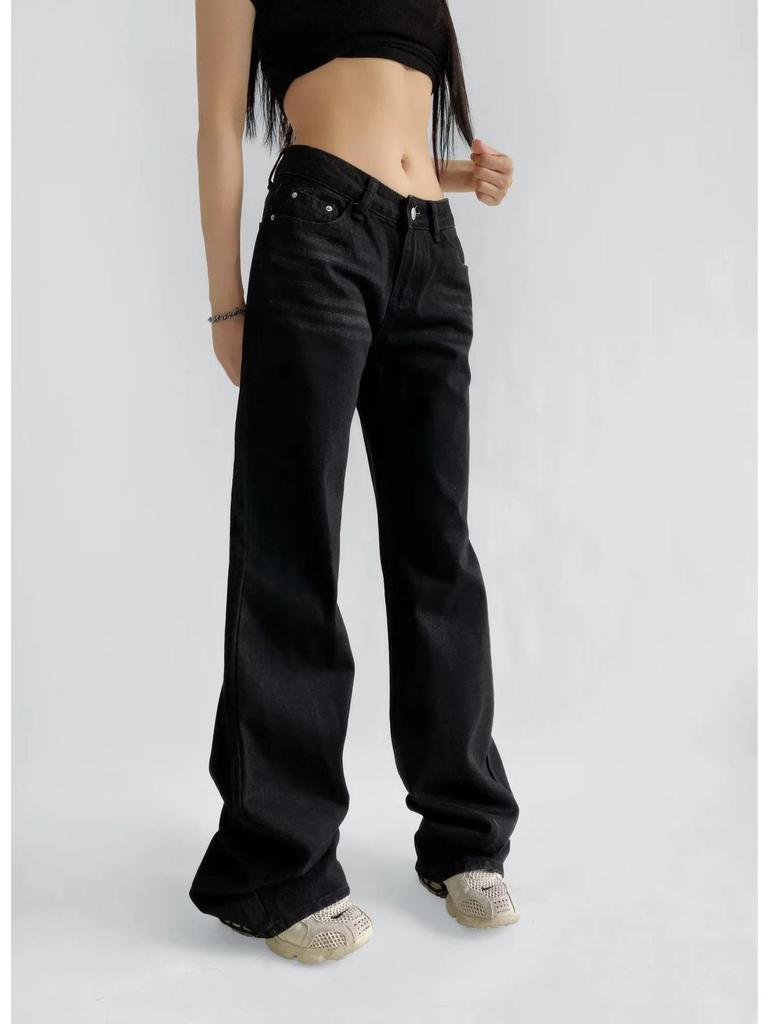 American Low-Waist Straight-Leg Loose Denim Distressed Wide-Leg Floor-Length Pants 2025 Summer Collection