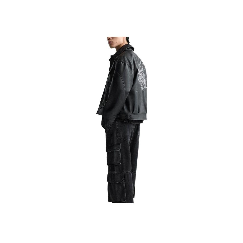 Zara SS24 Year Of The Dragon Limited Edition Lapel Printed Faux Leather Jacket Men Jacket Black 5320552-800