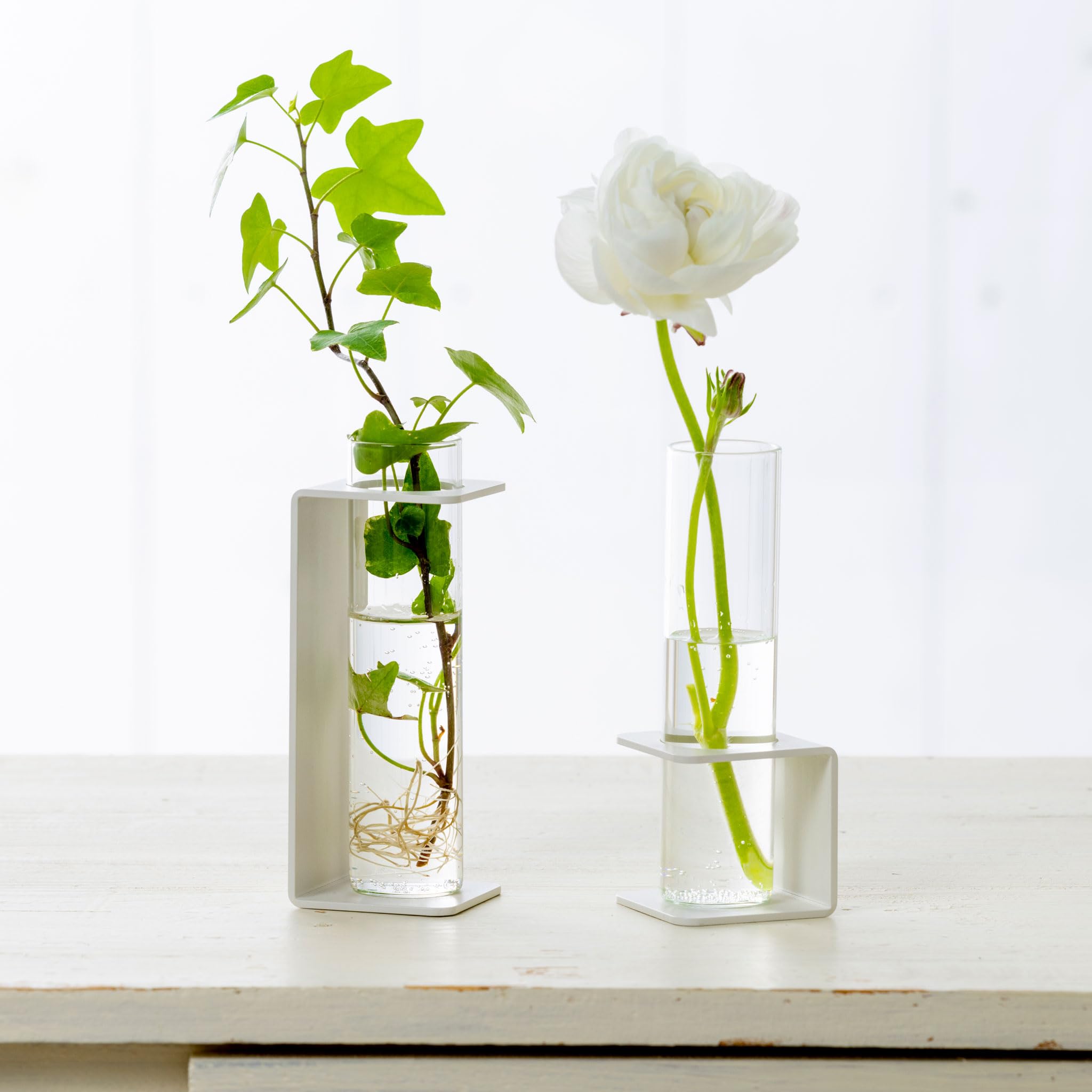 

[Made in Tsubame-Sanjo] TETSUNAGI C & C Long Flower Vase Set, Single Flower Vase, Steel and Glass Test Tube, Mini, Made in Japan, Interior Decor,