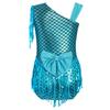 Girls Metallic Fish Scale Dance Leotard Bowknot Back Design Sparkly Sequins Tassels Bodysuit