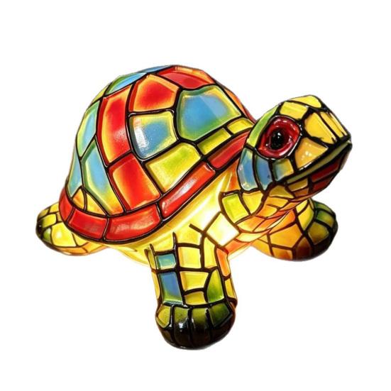 Huaqianguhh Turtle Stained Glass Night Light, Colorful Tabletop Lamp, Warm Glow Bedside Decor for Kids Room, Gift Animal Lovers