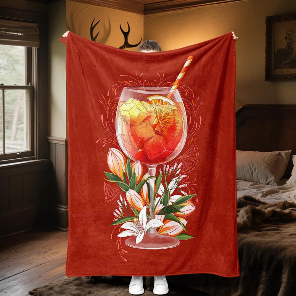1PC cocktail flowersOutdoor Flannel Blanket - Soft Plush Decor for Picnics, camping, Bedroom, Playroom, Office, or Lunch Break 1340A