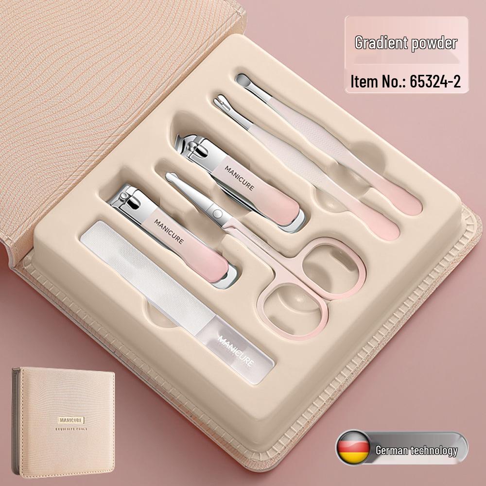 Gradient Color Nail Clipper Set: 6-Piece High-Gloss Clippers with Glass File and Pedicure Cover