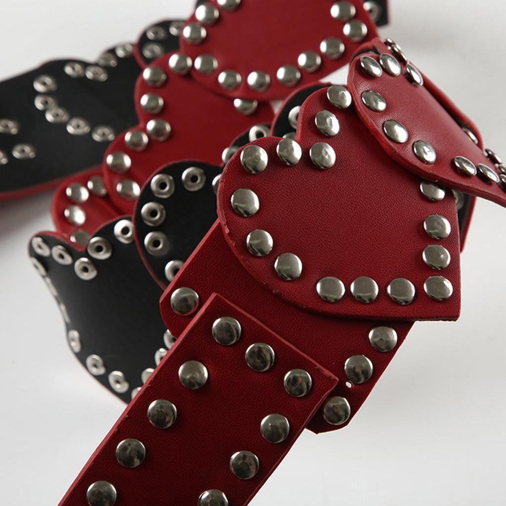 Classic Heart PU Leather Belt Rivet Punk Waistband for Fashionable Women and Trendsetters Waist Decorative Accessories