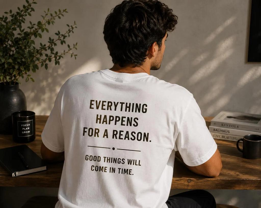 Everything Happens For A Reason Shirt Inspirational Quote Tshirt Positive Mindset Tee Motivational Back Print Unisex Gift