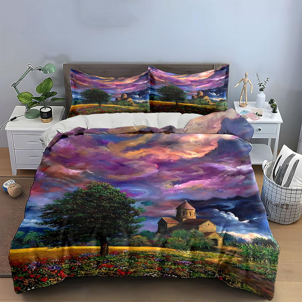 Colorful Landscape with Trees. Bedding Sets Duvet Cover Sets Duvet Covers Pillowcases(1 * Duvet Cover 2 * Pillowcases, Without Duvet Insert)