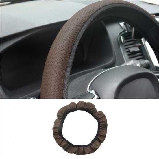Car Accessories Leather Steering Wheel Cover Anti-slip Universal 15 inch Brown