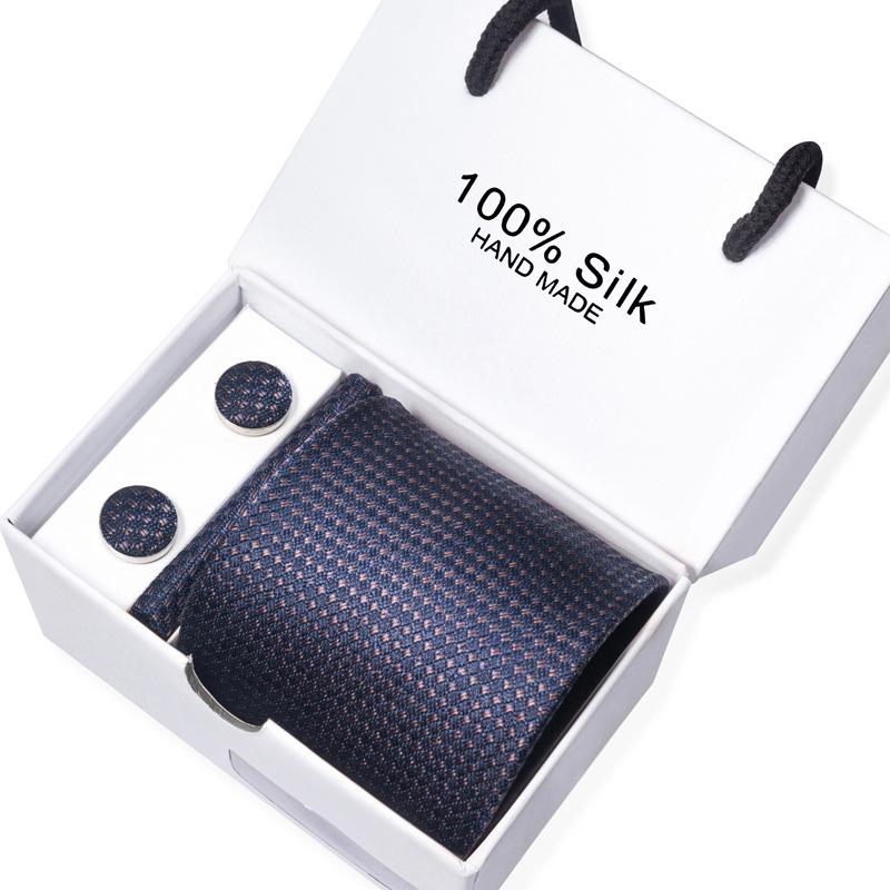 Men'S Business Tie Square Scarf Gift Box Striped Plain Suit Shirt Tie Black Gift Box Set