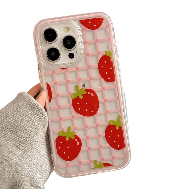 Girl pink plaid strawberry is suitable for Apple 17 Pro mobile phone case iPhone16 two-in-one 14/15 anti-drop 13 sets