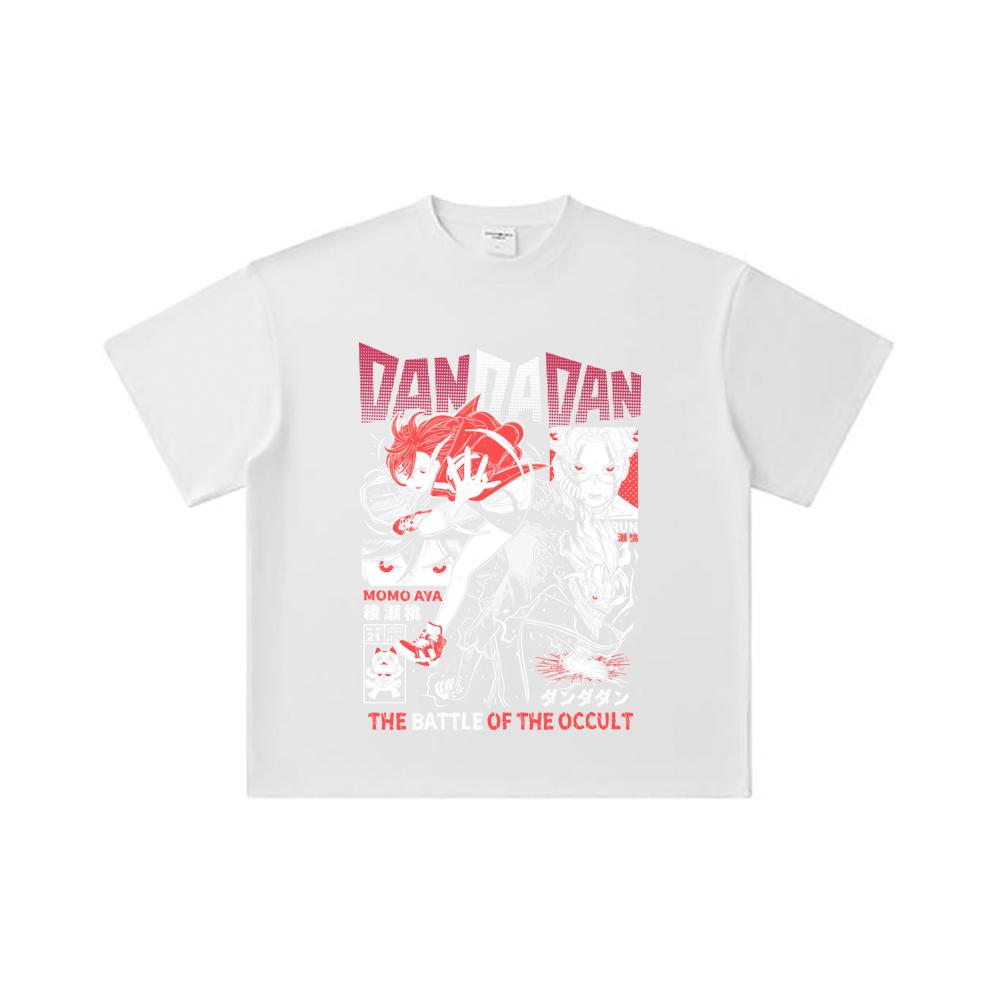 260 GSM Double Yarn 32 Count 100% Cotton DanDaDan V4 Occult Battle Print Unisex Heavy Cotton T Shirt