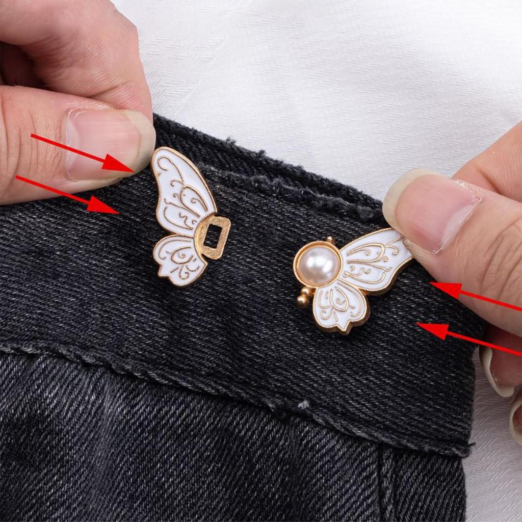 8pcs Adjustable Waist Tightener Butterfly Shape No Sew Button Clip for Jeans Pants Skirts Clothing Size Adjuster Metal Buckle