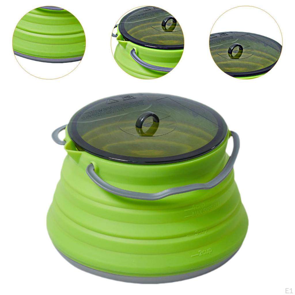 Foldable Camping Kettle Cooking Pot with Handles Kitchen 1.5L Portable Water Teapot for Outdoor