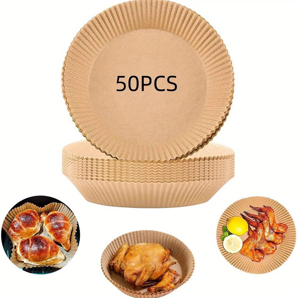 100/50Pcs Air Fryer Baking Paper Liner Oil-proof Disposable Parchment Paper Tray Non-Stick Mat AirFryer Accessories Round