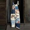 Women's One-piece Pants With Retro Prints, Casual Loose Retro Straps, And Cotton And Linen