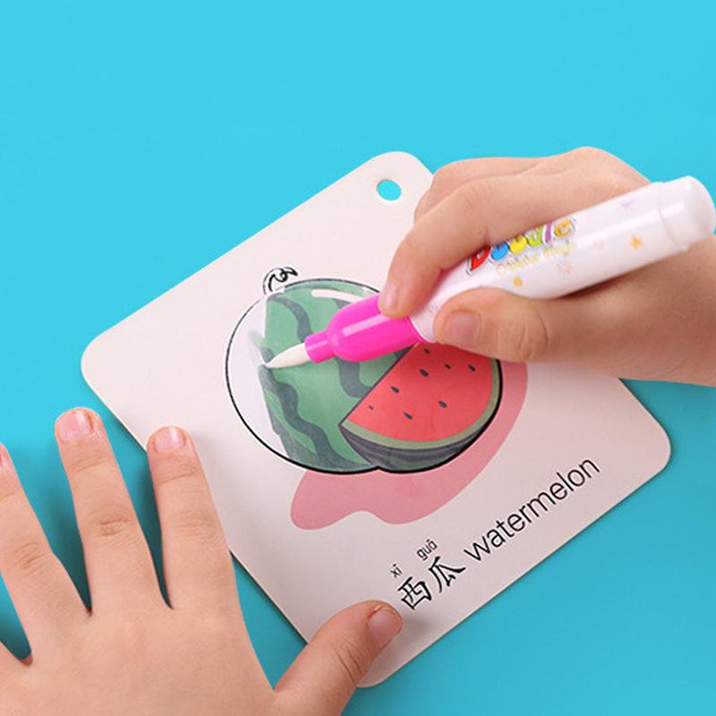 Barn Barnkort Leksaker Ny Montessori Återanvändbar Magisk Vattenritbok för Färgläggning Bildigenkänning Måltavla Lärande Utbildande