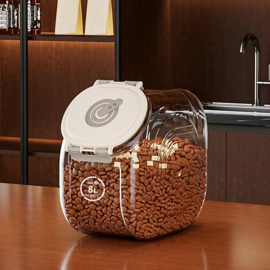 Airtight Grain Storage Box Transparent Pet Food Storage Bin with Timer Function 8L 16L Moisture-Proof Container with Measuring Cup for Grain And Pet
