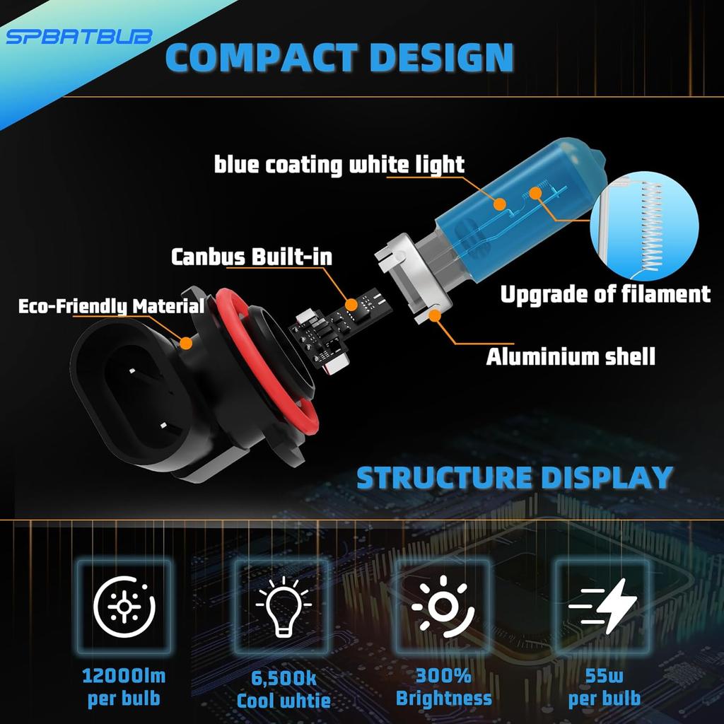 Compatible with Ford Focus 2012-2018 Lights Headlights Bulbs, H1 High Beams + H11/H9/H8 Low Beam Halogen Headlights and H11 Fog Light, 6 PCS