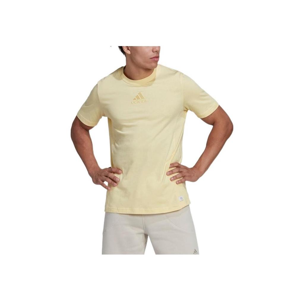 adidas Internal Tee Logo Pure Color Sport Casual Round Neck Short Sleeve T-shirt Men Tops Yellow HJ9807