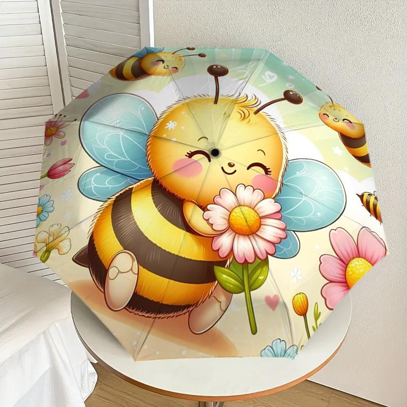 1PC Flower beeAutomatic Open/Close Umbrella with Windproof, 8-Rib Sturdy Canopy, Durable Ribs, Fashionable Design, Outdoor Accessory, Fun Prin, Holida