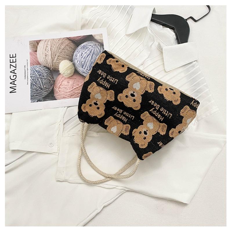 Linen Handbag Women New Cute Cartoon Bear Lunch Box Fresh Artistic Student Tutoring Bag