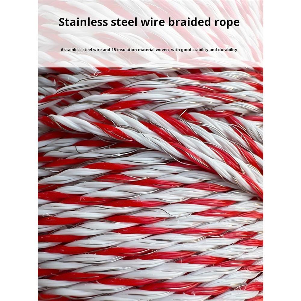 200m Roll Electric Fence Rope with Steel Poly Rope for Horse Animal Fencing,Ultra Low Resistance Wire with Insulator Suit Tool