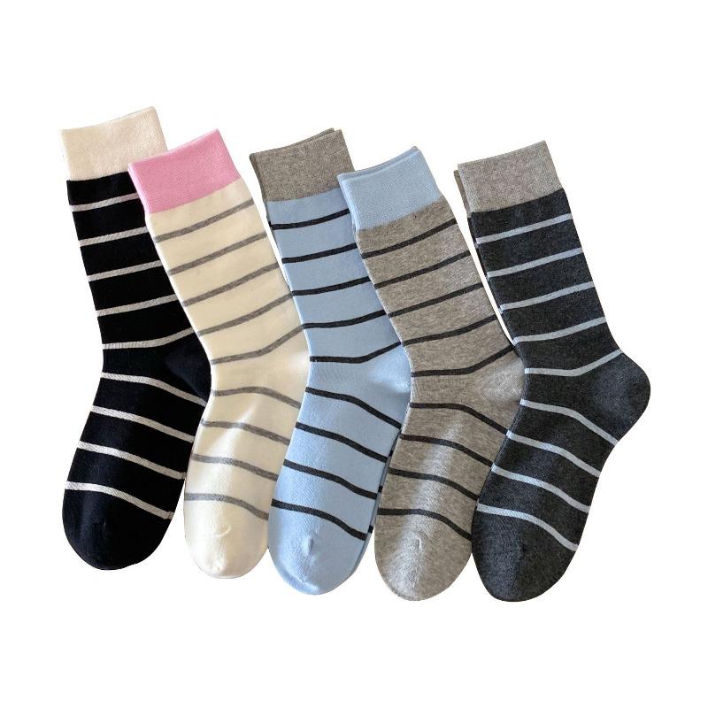 Women's Autumn and Winter Color-blocking Striped Mid-calf Socks, Versatile Color-blocking Long Calf Socks, Boneless Pile Socks for Women