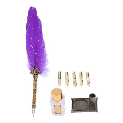 Quill Pen Set Retro Elegant Exquisite Pattern Smoothing Writing Feather Pen Caligraphy Pen Kit with Replaceable Nibs
