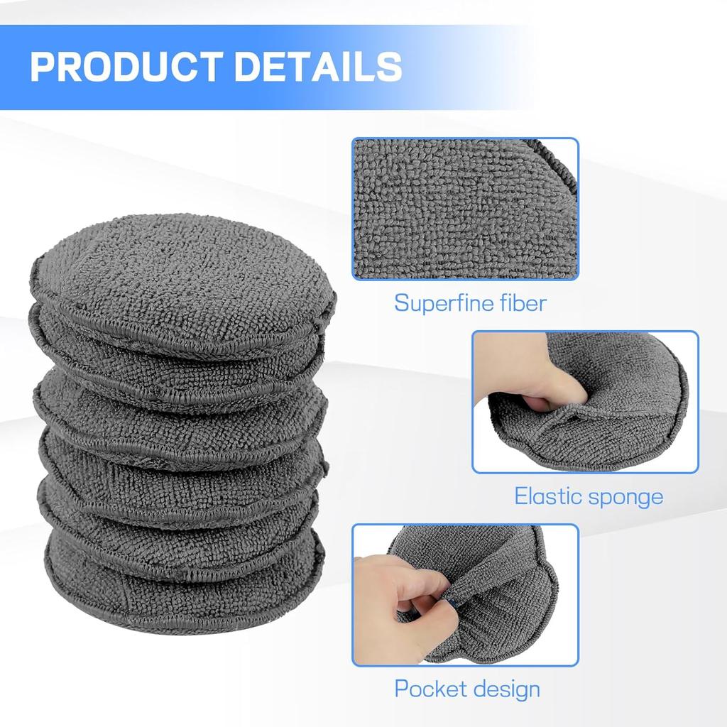 Hovom 6PCS Microfiber Wax Applicator, 5" Round Applicator Pads, Soft Automotive Waxing Foam Pads, Buffing Pads For Car Cleaning, Polishing And