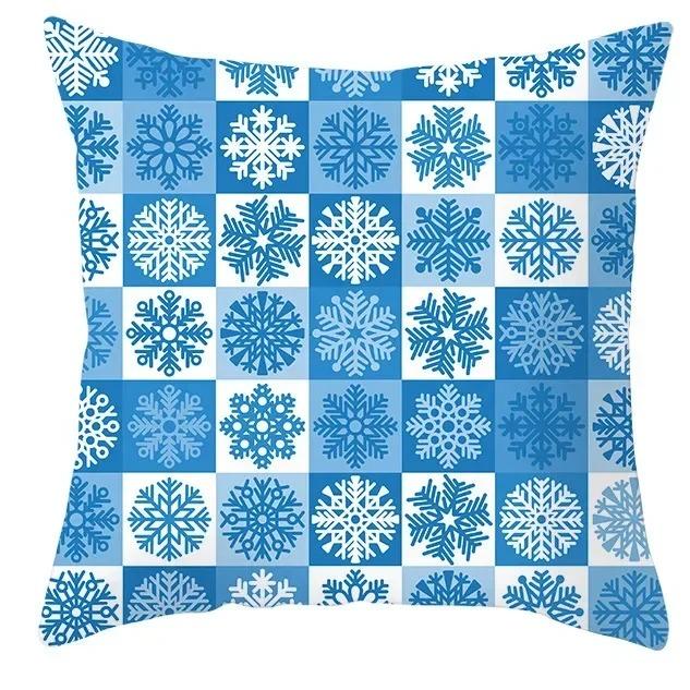 Winter Blue Christmas Pillowcase Home Snowflake Snowman Tree Pillowcase Home Decoration Cushion Cover